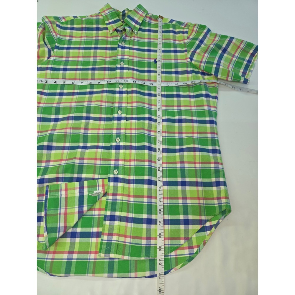 Ralph Lauren Shirt Mens M Classic Fit Plaid Short Sleeve Button Down Green Vtg - Picture 3 of 9